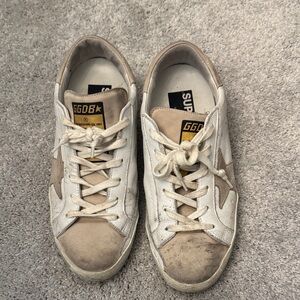 Golden Goose White and Beige Superstar Sneakers
